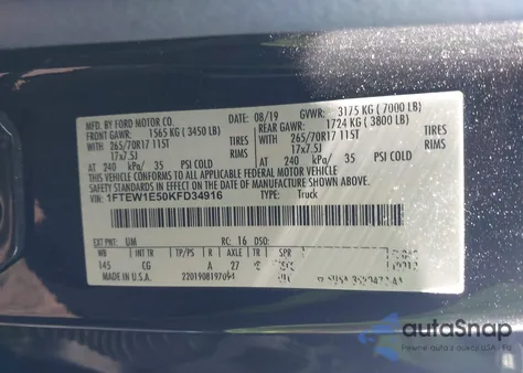 2019 Ford F-150 Xl z USA, uszkodzony, nr VIN 1FTEW1E50KFD34916